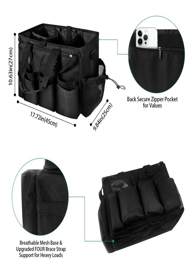 BOHEMIABY Large Cleaning Caddy Tote with Removable Divider, Heavy-Duty Wearable Apron Organizer with Pockets for Housekeeping, Cleaning Supplies, Tools (Black) - Image 3